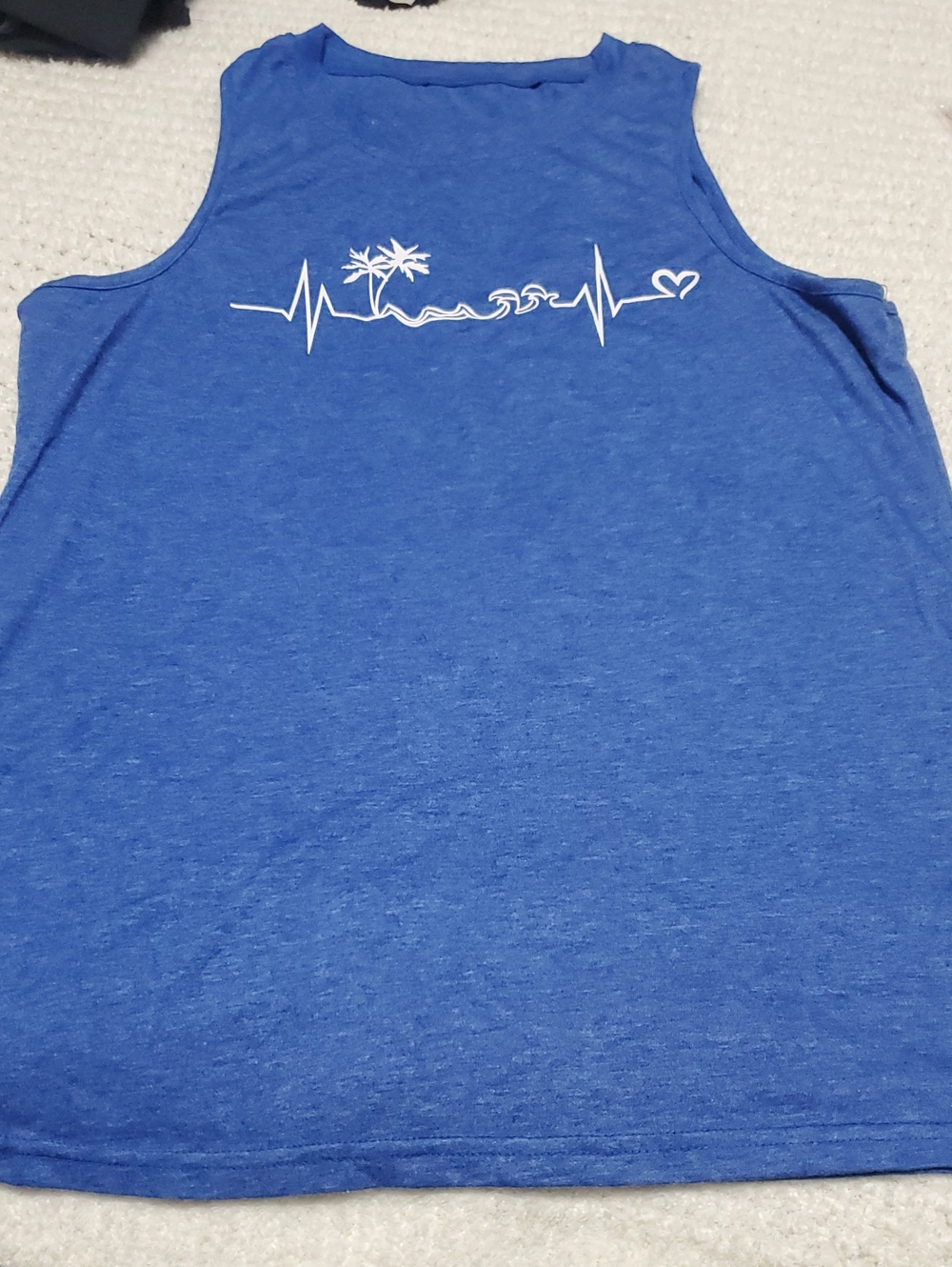 Blue Tank Top with White Palm & Wave Heart Graphic